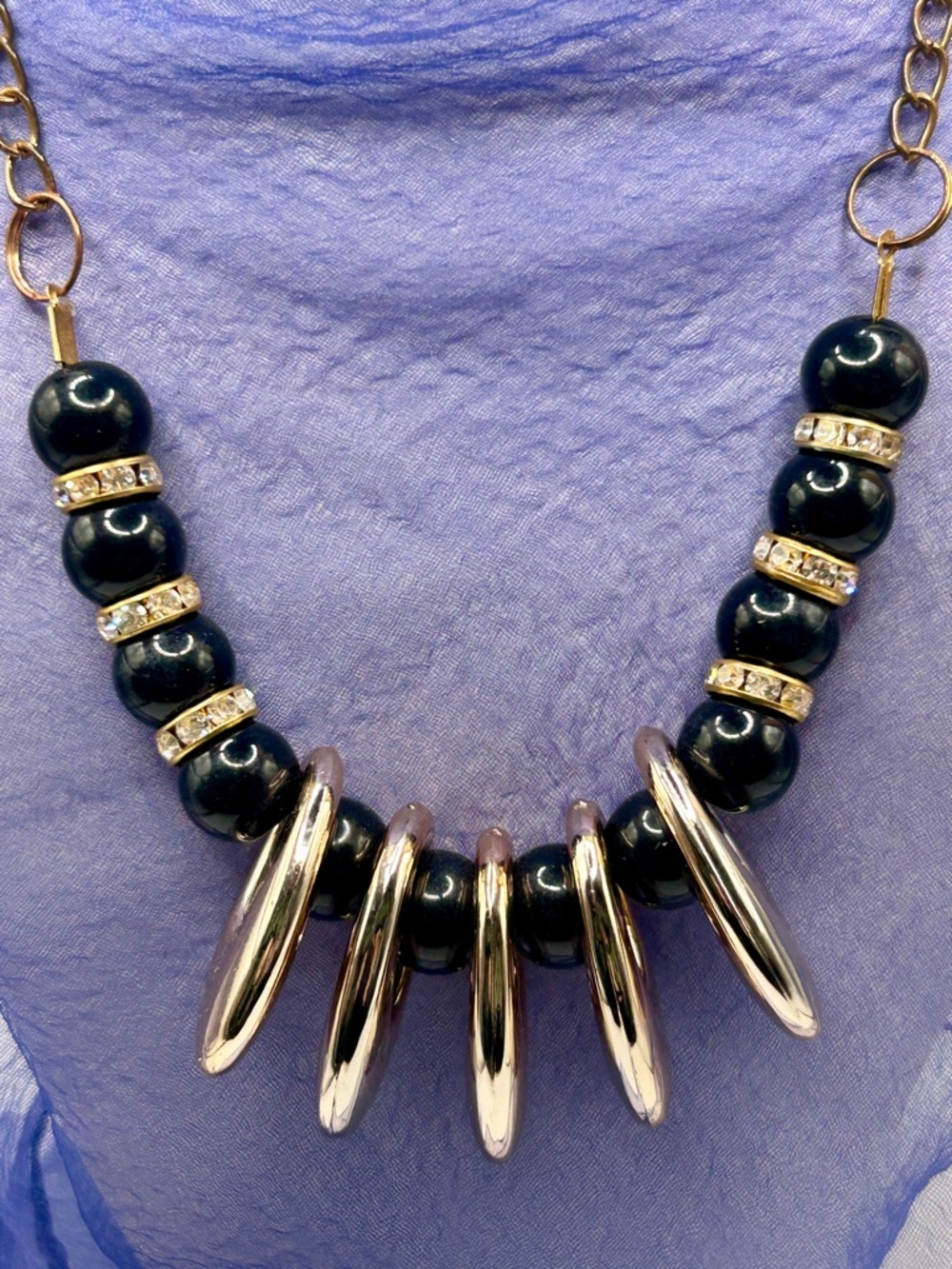 Gold-Tone Rhinestones Black Statement Necklace - Women Jewelry